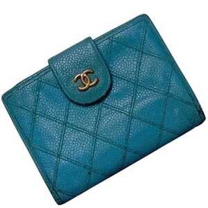 Chanel bi-fold wallet, blue, Matelassé, Coco Mark, serial number 4, caviar le...